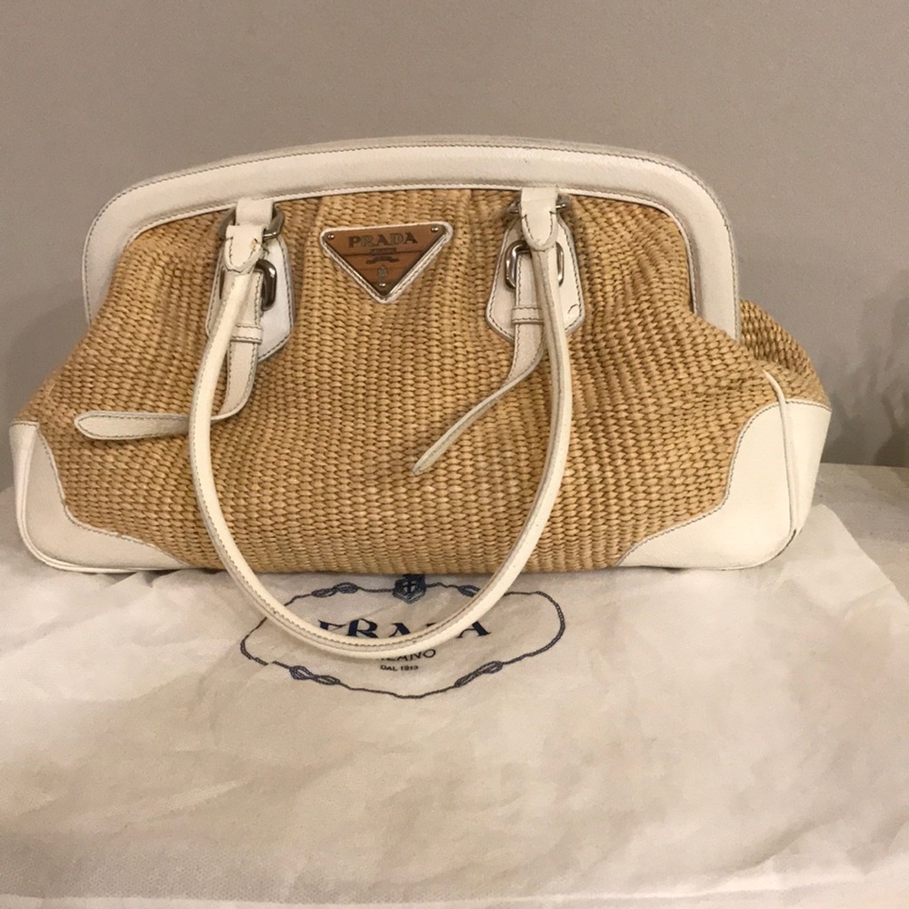 Authentic Prada woven leather frame shoulder bag